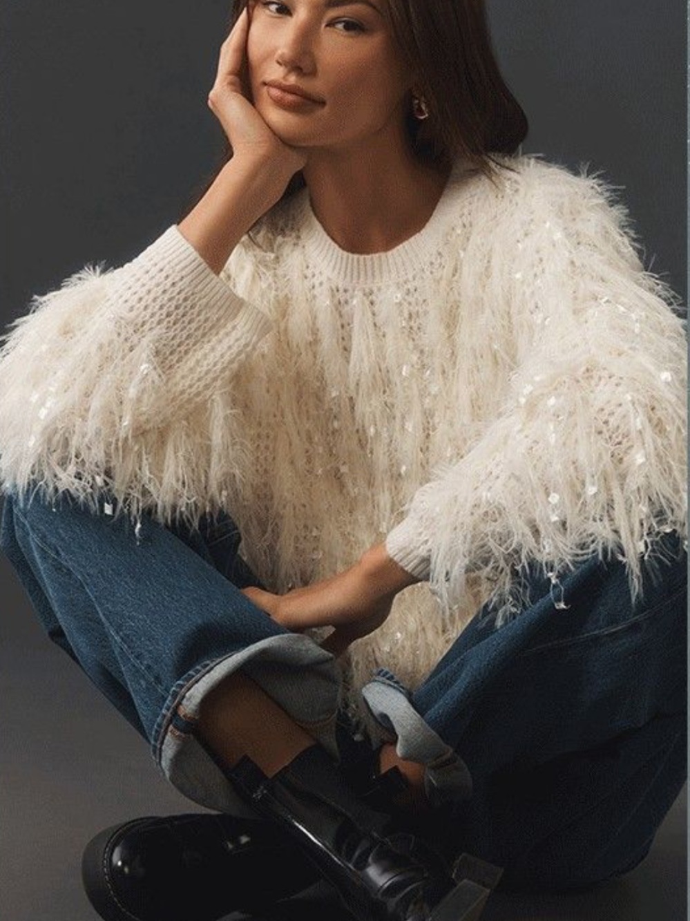 Anthropologie Fuzzy Crewneck Sweater